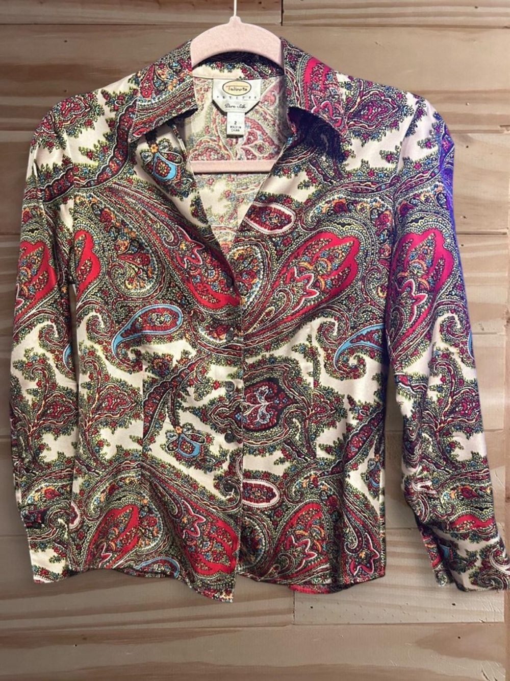 Womens Talbots Petite Luxury Colorful Blouse 100% Silk Size 2
